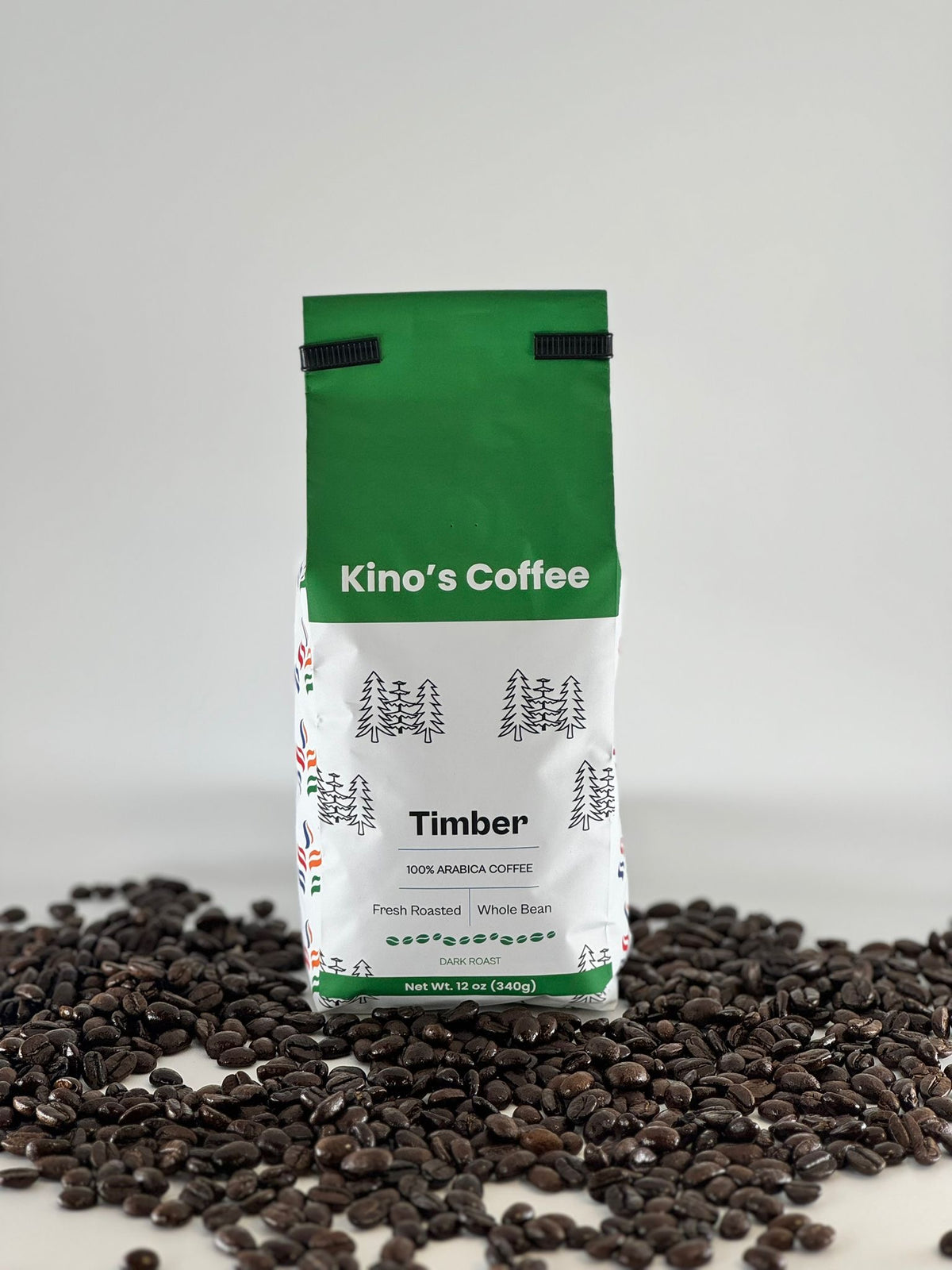 Kinos Coffee - Timber Dark Roast, Mexican Chiapas Beans, Premium SHG EP Arabica Blend - 12 oz
